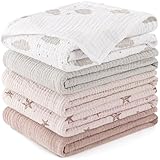 Susurration Mulltücher Baby Spucktücher,5er-Pack 100% Baumwolle Spucktücher Baby für Jungen und Mädchen, Weich, Atmungsaktiv und Extrem Saugfähig Musselin Tuch für Baby 60x60cm (Pink Pentagram)
