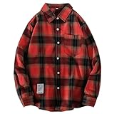 Übergroßes kariertes Langarmhemd für Herren und Herren, Schottenkaro, Holzfällerhemden, lässiges kariertes Hemd, Basic-Flanellhemden, Button-Down-Farbblock-Top, normale Passform, Teenager-Oberteile