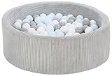 Bällebad Bällepool Bällebecken Spielbecken Kordsamt-Bezug 200 Bälle rund ⌀90 cm (Farbe des Pools/der Bälle: grau/weiß, grau, blau (pastell))