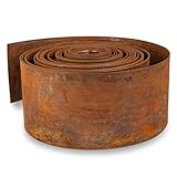 UNIGARDIA Rasenkante aus Cortenstahl 10 m - Beeteinfassung aus Metall 14 cm hoch - Einfache Montage - Beetumrandung mit Rost, 1 Paar Montagehandschuhe inklusive