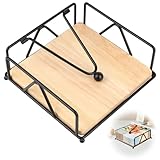 TNOMSNO Serviettenhalter, Serviettenhalter Schwarz mit Beschwertem Spannarm, Serviettenhalter Holz, Servietten Halterung, Serviettenspender für Esstisch, Wohnzimmer, Picknick, Bars und Hotels