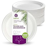 GoBeTree 100 Stück runde Pappteller aus Zuckerrohr, 23 cm, weiß. Extra starke Einweg-Pappteller für Camping, Picknick, Partys, Grillabende, Geburtstage.