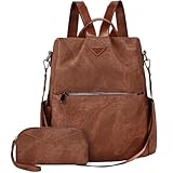Leathario Rucksakck Damen klein,Veganes Leder Cityrucksack,Rucksackhandtasche Diebstahlsicher,Elegant Tagesrucksack für Büro,Pendeln,Arbeit,Leicht Mittelgroß Backpack Women für Reise, Ausflug Braun