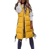 Winterjacke Damen, Weste Damen Mittellang Steppweste mit Kapuze Warm Winter Baumwolle Daunenweste Kapuzenweste Gesteppt Weste Übergangsjacke Frauen Casual Lose Winterweste Damenweste