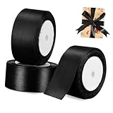 LIFKOME 3 Rollen Breites Geschenkband aus Polyester Satinband für Geschenke Dekoratives Schleifenband zum Basteln Hochzeit Party DIY Floristik Schwarz