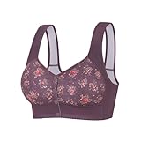 NSICBMNO Damen-BHs ohne Bügel, Frontverschluss – weich gepolsterter Push-up-BH für ältere Frauen, drahtloser Bügel-BH, Minimizer, Spitze, gepolsterter Bralette, Vollschalen-Bralette, Lila, 68