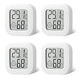 Flintronic Mini LCD Thermometer, 4 Stück Digital Thermometer Innen, Hygrometer Innen, Thermometer Hygrometer, Kabelloses, Luftfeuchtigkeit Meter für Babyzimmer Wohnzimmer Büro Gewächshaus(Weiß)