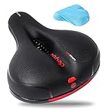 Fahrradsattel – Memory Foam Sattel mit Regencover - ergonomisches Hollow Design – mit Reflektorband für das Bein (Schwarz)