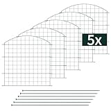 VERDOBA Teichzaun Gartenzaun Komplettset - Gartenzaun Metall 5 Zaunelemente - Steckzaun für den Garten, Gitterzaun Set Oberbogen Zaun Garten - Zaun für Hunde (5X Oberbogen, Grün - RAL 6005)