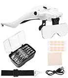 Lupenbrille mit Licht, Vergrößerungsbrille,Brille USB Ladung mit 4 LED Licht und 2 Einstellbarer Helligkeit Lupenbrille für Brillenträger, Kopflupe 5 Linsen 1,0X 1,5X 2,0X 2,5X,3,5X