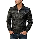 Biker Lederjacke Herren Kunstlederjacke Leder Jacken Herren Bikerjacke Leather Jacket Men Winterjacke im Motorradstil mit Print für lässige Oberbekleidung