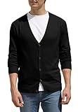 Hisir Strickjacke Herren Pullover V Ausschnitt Leichte Cardigan Elegant Winterjacke Klassischer Warme Weiche Strickjacken mit Knöpfe für Männer (Schwarz, L)