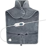 RENPHO Heizkissen für Rücken, Schulter, Nacken, Schnellheizendes Elektrokissen, 90min Abschaltautomatik, Flanell, Maschinenwaschbar, 3 Heizstufen, Schnellheizkissen mit Riemen -Grau