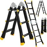 TLGREEN Alu Teleskopleiter 3x2 Stufen, 2.86M Ausziehbare Leiter, Aluminium Multifunktionsleiter, Gelenkleiter, Klappleiter, Treppenleiter, Anlegeleiter, Bockleiter, Mehrzweckleiter bis 150 kg