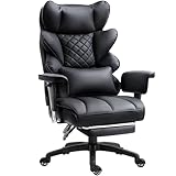 Dowinx Gaming Stuhl, Bürostuhl Ergonomisch mit Taschenfeder-Kissen, Chefsessel mit Doppellagige weiche Rückenlehne und verstellbare Lendenkissen, Armlehnen und Fußstütze, PU, Schwarz