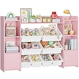 FOREHILL Kinderregal mit 8 Boxen Kinderschrank Holz Bücherregal für Kinder Aufbewahrungsbox Kinderzimmer Möbel mit Spielzeugkiste 138,8 x 94,3 x29,6 cm (rosa)