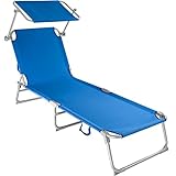 TecTake 800035 Gartenliege Sonnenliege Strandliege Freizeitliege mit Sonnendach 190 cm (Blau | Nr. 400654)