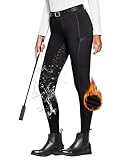 FitsT4 Sports Damen Winterreitleggings Fleece-Reithose Silikon Vollbesatz Reithose mit Reißverschluss-Taschen und Gürtelschlaufen,Schwarz,XL