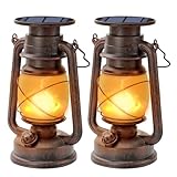 Hzitcigm Vintage Solarlaterne für Außen, 2 Stück Solar Laterne Hängende Retro LED Solarlampen Draußen Wasserdicht Sturmleuchte LED Outdoor Laternen mit Flammen Effekt Solarleuchte für Garten, Camping