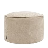 Icon Milano Hocker, Beige, Flauschiger Chenille Stoff, Samt Sitzsack, Sitzpuff Hocker mit Füllung, Fußhocker für das Wohnzimmer, Deko Wohnzimmer