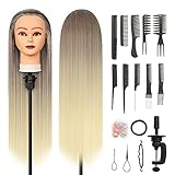 Trainingsköpfe, 28 inch Übungskopf Frisierkopf Friseur 100% Synthetikfaser-Haar Styling Kopf Frisierkopf für Frisöre mit kostenloser Klemme und DIY Flechtset(Golden)