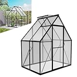 LZQ Gartengewächshaus Aluminium mit Fundament 125x180x195 cm Gewächshaus Pflanzenhaus mit Schiebetür und Dachfenster Treibhaus Gartenhaus Winterfest Aufzucht Tomatenhaus (6x4 ft)