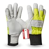 Gebol Worker Pro Thermo Comfort, 1 Paar Arbeitshandschuhe aus 1,2 mm Rindsvollleder, Kälteschutz, Winter-Handschuhe mit Thermo-Innenfutter & Neongelb Sichtbarkeit, für Herren, Gr. XL/10