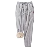 StarTreene Damen-Sweathose mit Fleece-Futter, elastische Taille, Winter, warm, mit Taschen, hellgrau, M