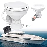 Hlixzoy Elektrische Yacht-Toilette, Camping-Toilette, 12V Leise Spülende Wohnmobil-Toilette, Geeignet Für Boote Und Yachten, EIN-Knopf-Spülbedienfeld
