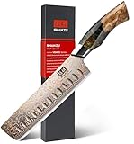 SHAN ZU Damastmesser Nakiri Kochmesser Handgeschmiedetes Japanisches Messer, 33 Schichten Damaststahl & Kupfer Profi Damast Scharfe Küchenmesser 18CM - VENUS Series