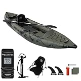 TIGERXBANG Aufblasbares Kayak mit abnehmbarem Sitz,386x102x27cm SUP-Kajak Set (Handpumpe/Aluminium Paddel/Rucksack/und Multifunktionsbasis),Erwachsenen/Kinder Kajak Boot für Angeln ，Touring