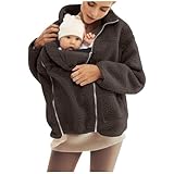 SYDUZAX Umstandsjacke mit Babyeinsatz Warm Teddy Fleecejacke Umstands Baumwolljacke Winter Umstandsmode 2 in 1 Tragejacke mit Taschen Teddyfleece Winterjacke Flauschig Weich Plüschjacke große Größe