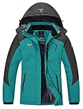 YSENTO Damen Winterjacke Wasserdicht Skijacke Outdoor Softshelljacke Warm Fleecejacke Funktionsjacke mit Abnehmbarer Kapuze(Blau,M)
