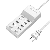 10 Port USB Ladegerät, 50W 5V USB Ladegerät Mehrfach, Multi-Port-USB-Ladestation, 10 Ports USB Hub Ladestation, USB Charger Station Schnellladen für Mobiltelefone Tablets Spielekonsolen(EU-Stecker)