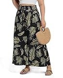 Moon Wood Hose Weites Bein Damen Sommer Boho Freizeit Lässig Stoffhose mit Rüschen Elastische Hohe Taille Palazzo Hosen mit Taschen Große Größen XL Floral 04