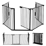 Aufun Kaminschutzgitter Metall mit Tür, 5 Elemente, Absperrgitter Ofenschutzgitter faltbar, Konfigurationsgitter für Kinder-Sicherung, 300x75 x60cm (Schwarz)