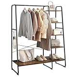 VASAGLE KleiderstÄnder, GarderobenstÄnder, 45 x 120 x 160 cm Garderobe mit Kleiderstange, Schuhablage, offener Kleiderschrank, 6 abnehmbare Haken, Schlafzimmer, Flur, vintagebraun-schwarz RGR116B01