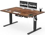 Devoko Höhenverstellbarer Schreibtisch 140 x 80 cm mit Type-C Ladeanschluss, Ergonomischer Steh-Sitz Computertisch mit Kabelmanagement und 3-Funktions-Memory, Vintage-Braun