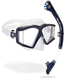 CRESSI Horizion+Scilla Combo Clear/Blue Navy - Unisex Set Horizon Maske mit 4 Separaten Temperargläsern und Schnorchel Scilla Top Dry Valve System zum Tauchen und Schnorcheln, Klar/Marineblau