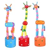 3st Giraffenverzierung Tierische Schubpuppen Miniatur Tierfiguren Tierische Fingerpuppen Dekofigur Giraffe Tierisches Schaukelspielzeug Holzpuppen Puzzle Hölzern Holzschnitzen Kind