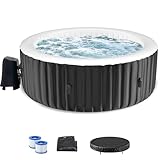 SUNYRISY Spa Whirlpool aufblasbar 1800W Outdoor Indoor Winterfest 180 x 180cm Hot Tub 120 Massagedüsen Heizung Aufblasfunktion mit Bodenmatte und SPA-Abdeckung