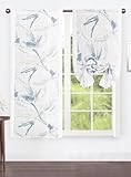 Home Zen 1 Paar transparente Vorhänge, Blumenmuster, 2 Stück, 60 x 150 cm und 60 x 240 cm, mit Schlaufen, Raffgardinen Art.ERA (Blau, 60 x 240 cm)