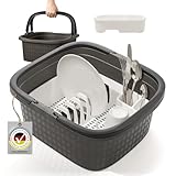 Hausfelder Camping Spülschüssel – Spülwanne mit Abtropfgestell & Henkel – Waschschüssel für Camping Outdoor-Küche Wohnmobil – 16L Kunststoff Spülset (Anthrazit)﻿