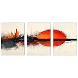 WIKEO 3-teiliges Set Abstrakt Wandbilder Bilder Graffiti Geometrische Kunst Schlafzimmer Decor -Natur Wandbild Kunstdruck - Modern Büro Wohnzimmer Kunst poster(Orange)-30x50cmx3 Ungerahmt