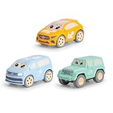 Dickie Toys ABC - Cozy Friends Auto (11 cm) - Aufziehauto ab 1 Jahr mit Rückzug und weichem Material zum Quetschen, Spielzeug für Babys und Kinder ab 12 Monate, 3-Fach Sortiert, zufällige Auswahl