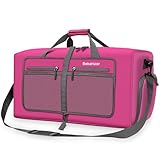 Bekahizar Leichte Faltbare Reisetasche 60L Große Travel Duffle Bag Übernachtung Taschen Verpackbar Reisegepäck Gym Sporttasche Mit Schuhfach für Herren Damen Flugzeug Camping Reisen Urlaub (rosa)