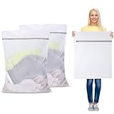 2 Stück WäSchenetz Groß FüR Waschmaschine, 60 x 80cm WäSchesäCke, WäSchenetze FüR Die Waschmaschine mit Versteckter Reißverschluss für Decken, Mäntel, Vorhänge, Bettwäsche und Plüschtiere (Grauweiß)