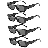 FSMILING 4 Stück Retro Schwarz Sonnenbrille Damen Vintage Rechteckige Sonnenbrillen Set 90er Vintage Sonnenbrille Festival Eckig Sunglasses Women