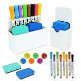 Morocket 18 Stück Whiteboard Zubehör, 2 Stifthalter Magnetisch mit 2 Stück Whiteboard Schwamm, 8 Stück Whiteboard Stifte Marker, Stifthalter Magnetisch für Whiteboard, Kühlschrank, Büro