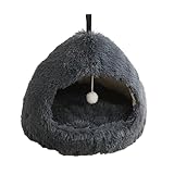 Shakub Katzenbett Katzenhöhle 58 x 58 x 47cm,Flauschiges Katzenhaus mit hängendem Spielzeug,Katzen Bettchen Waschbar,Katzenhaus Hundehöhle für Katzen und kleine Hunde Schlafen(dunkelgrau, 58x58x47cm)